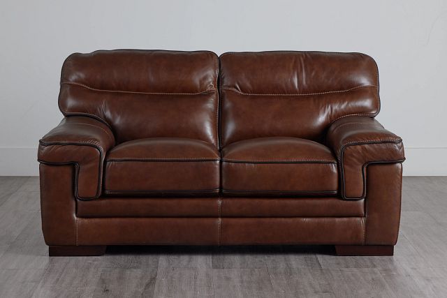Alexander Medium Brown Leather Loveseat (0)