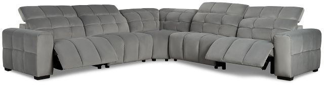 Gemma Light Gray Velvet Small Two-arm Power Reclining Sectional