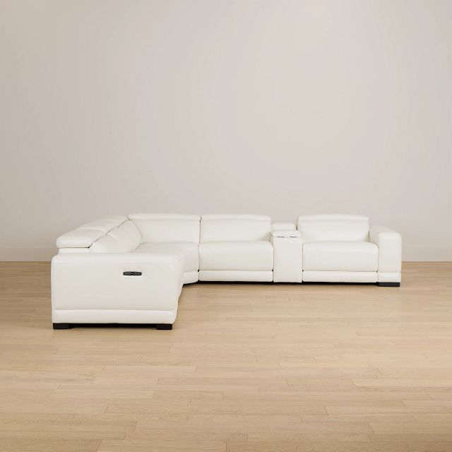 Lombardy White Micro Medium Triple Power 2-arm Sectional