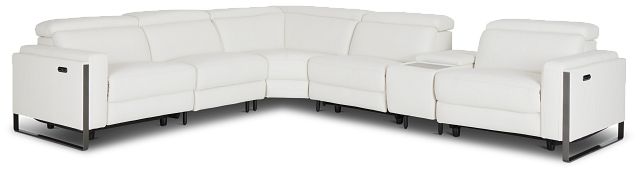 Atlas White Lthr/vinyl Medium Triple Power 2-arm Sectional