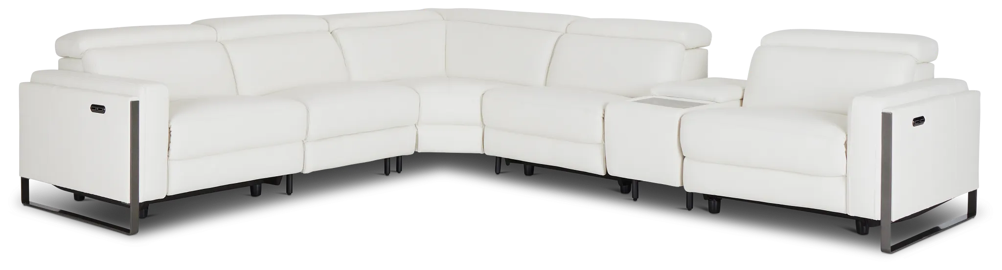 Atlas White Lthr/vinyl Medium Triple Power 2-arm Sectional