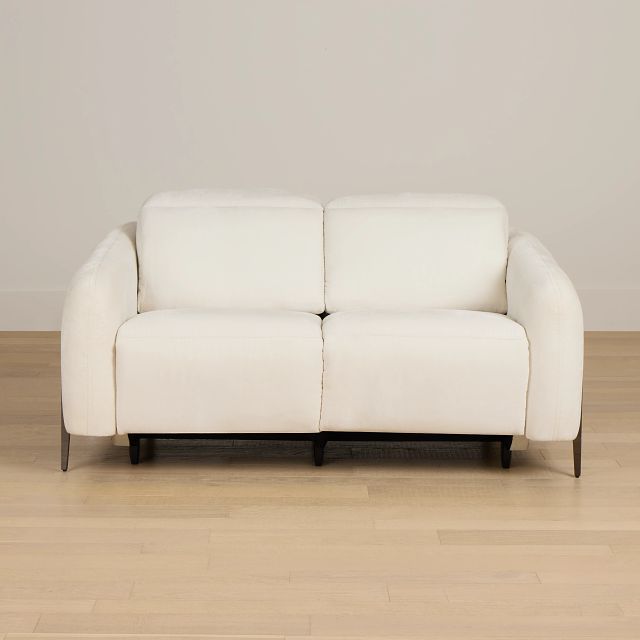Zuri White Velvet Power Reclining Loveseat W/ Power Headrest