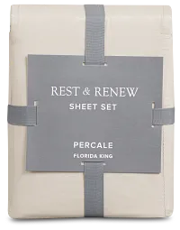 Rest & Renew Percale Cotton Beige 200 Thread Sheet Set