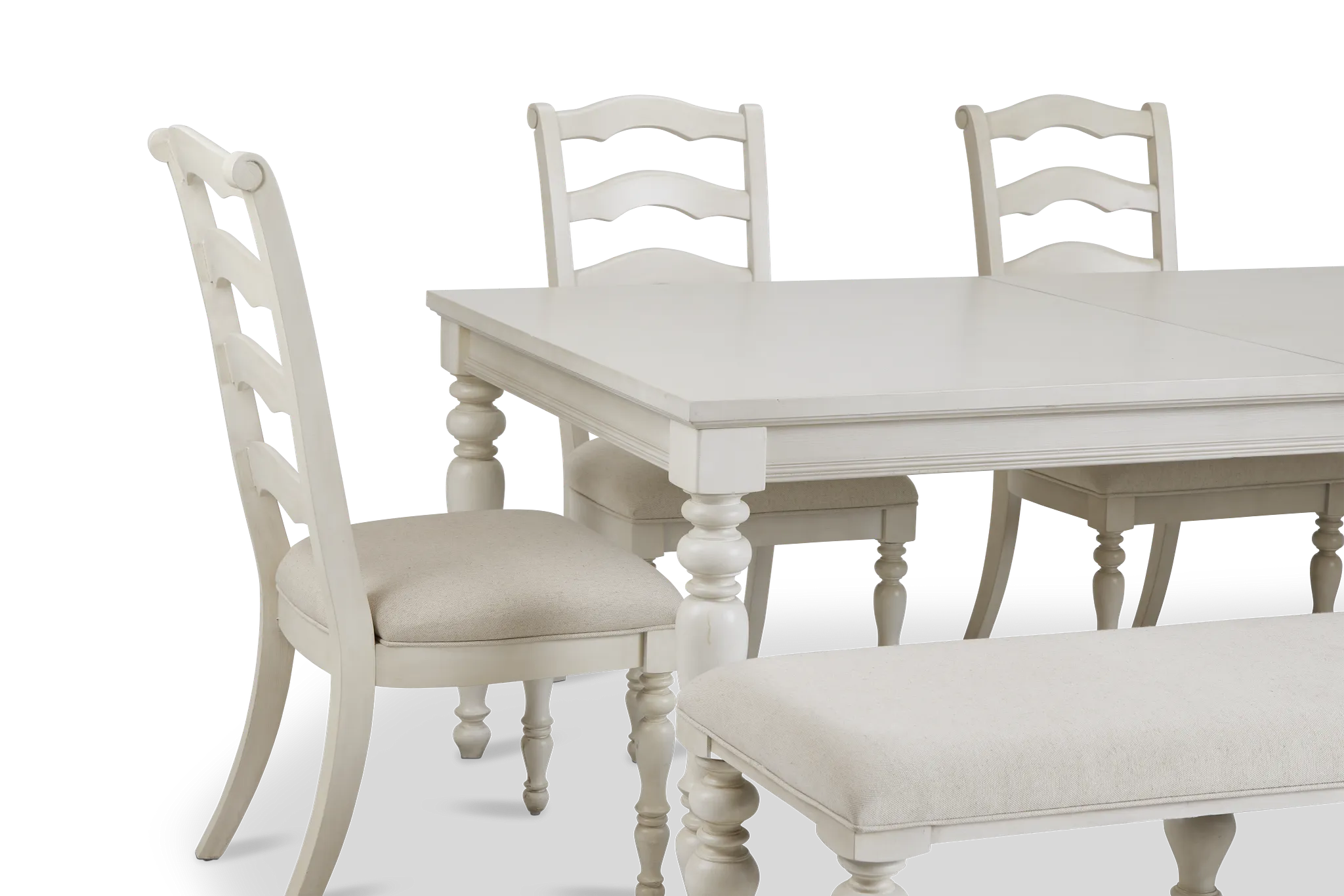 Savannah Ivory Rect Table, 4 Chairs & Bench