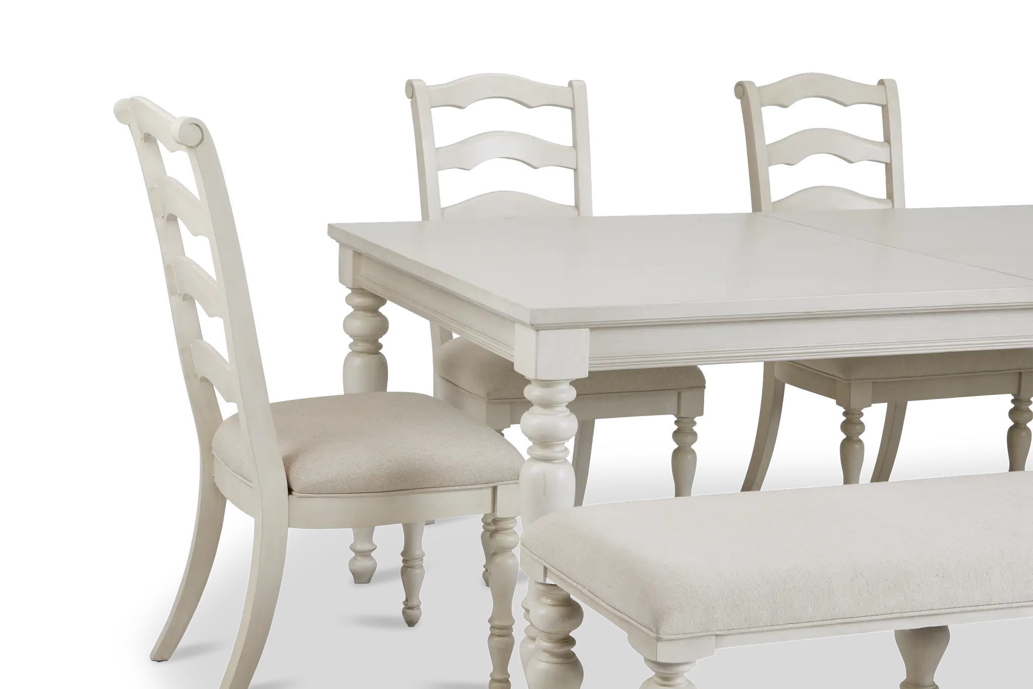 Savannah Ivory Rect Table, 4 Chairs & Bench Savannah Ivory Rect Table, 4 Chairs & Bench