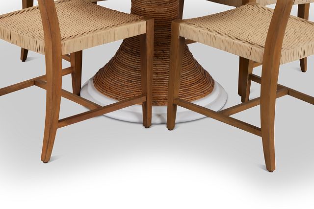 Boca Grande Glass Light Tone Round Table & 4 Woven Chairs