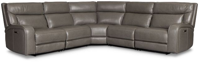 Jasper Gray Leather Small Two-arm Power Reclining Sectional