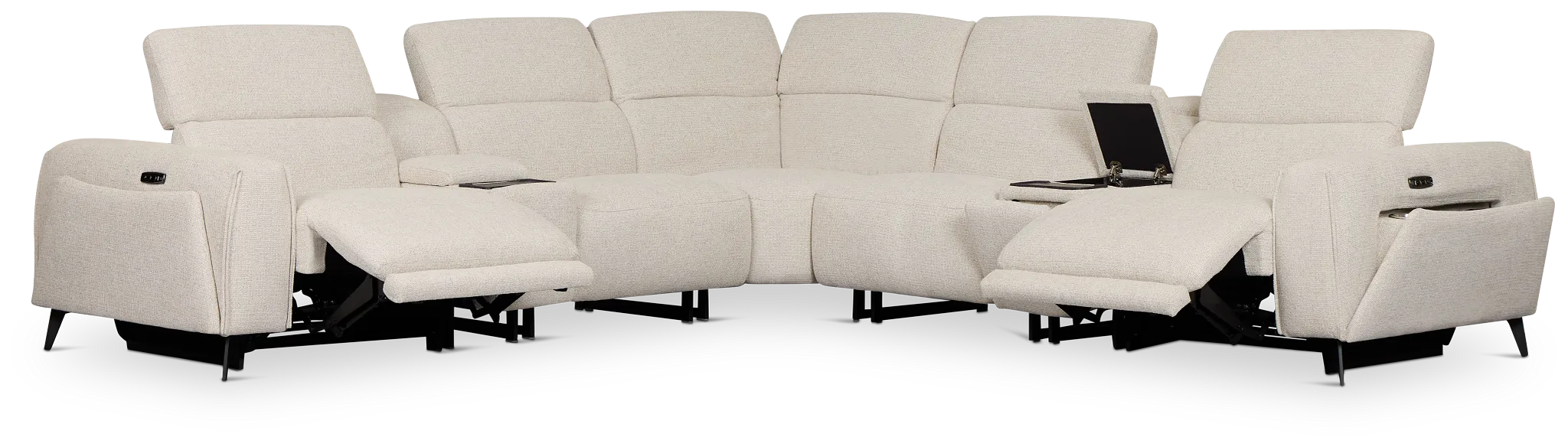 Reyna Light Beige Fabric Large Dual Power Reclining Two-arm Sectional