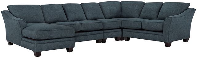 Avery Dark Blue Fabric Large Left Chaise Sectional