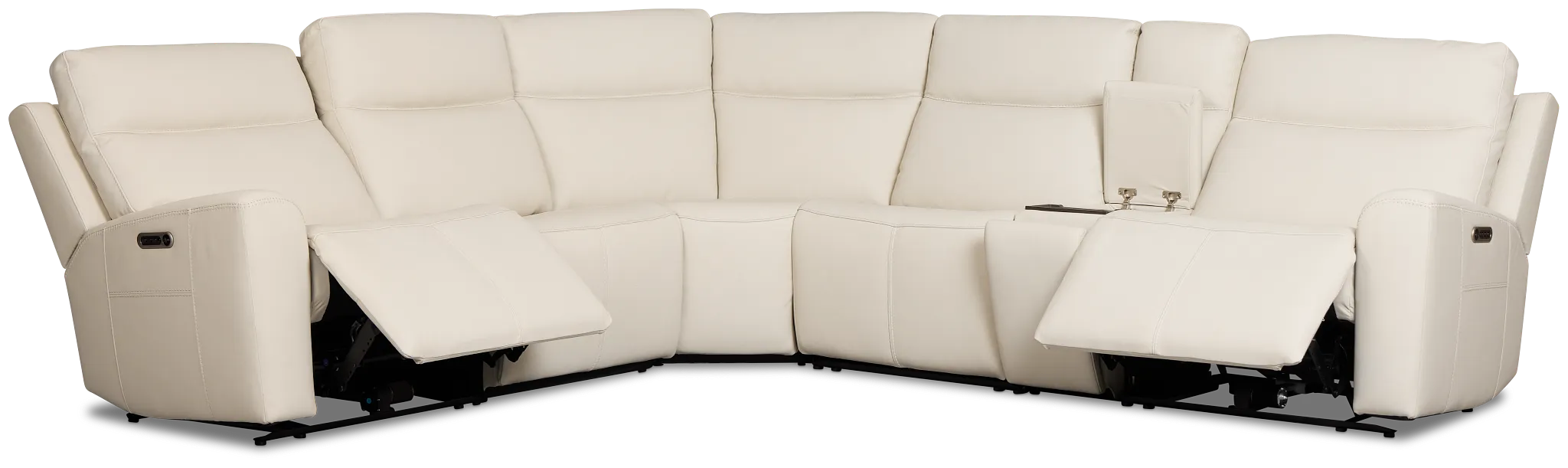 Flexsteel Sterling Ivory Lthr/vinyl Medium Triple Power 2-arm Sectional