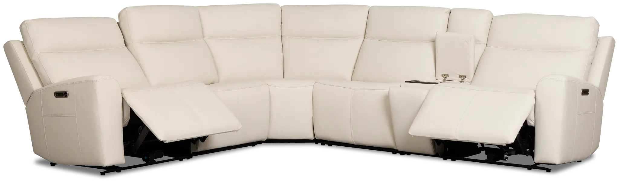 Flexsteel Sterling Ivory Lthr/vinyl Medium Triple Power 2-arm Sectional Flexsteel Sterling Ivory Lthr/vinyl Medium Triple Power 2-arm Sectional