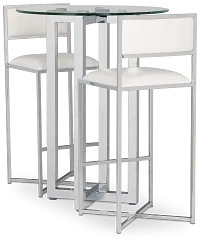 Amalfi White Glass Pub Table & 2 Metal Barstools