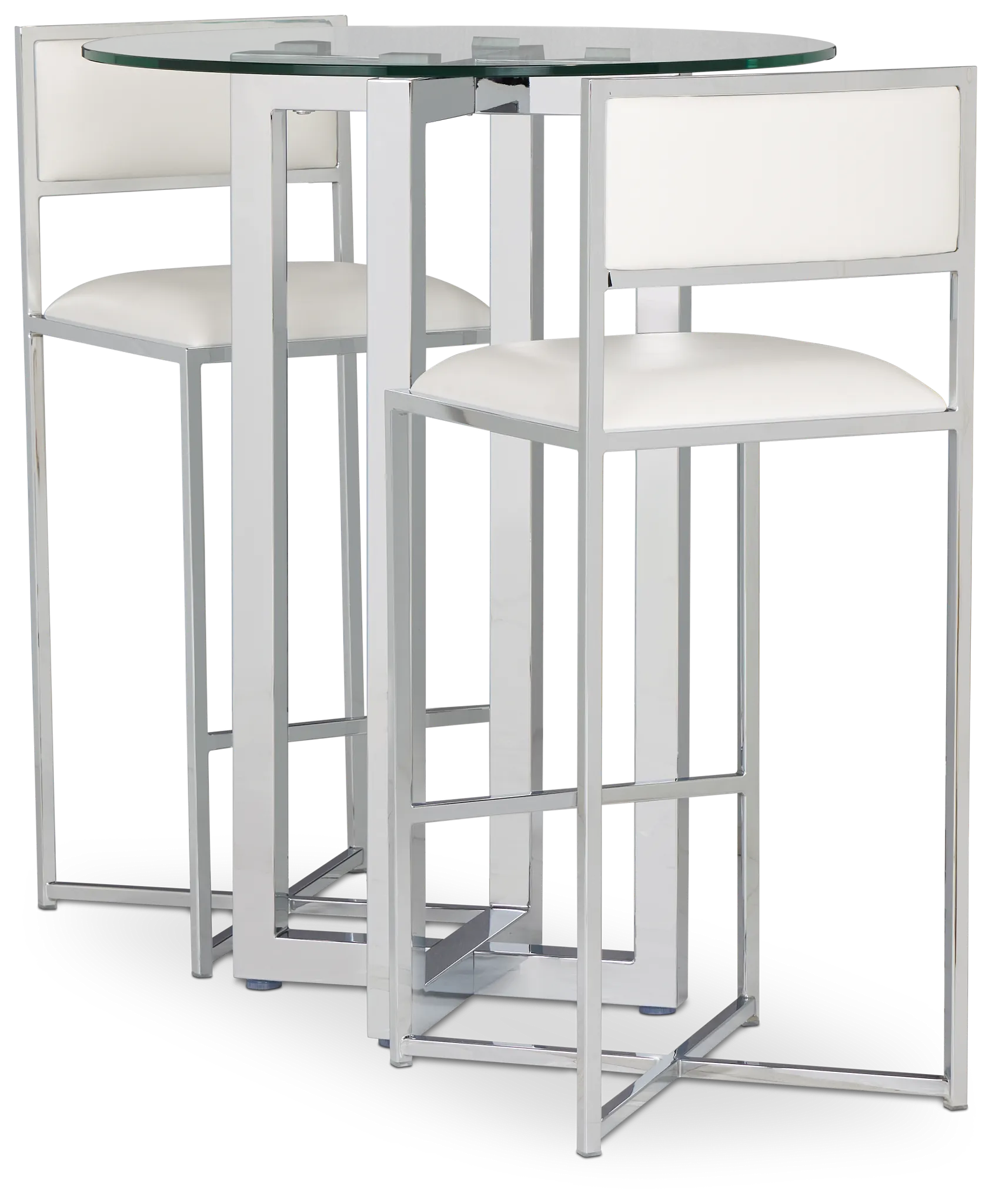 Amalfi White Glass Pub Table & 2 Metal Barstools