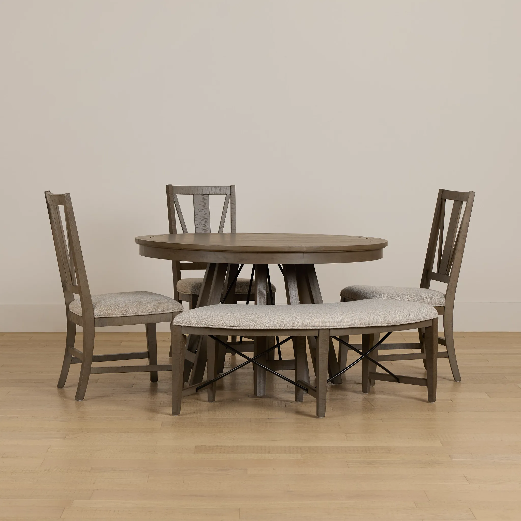 Heron Cove Light Tone Round Table, 3 Chairs & Bench