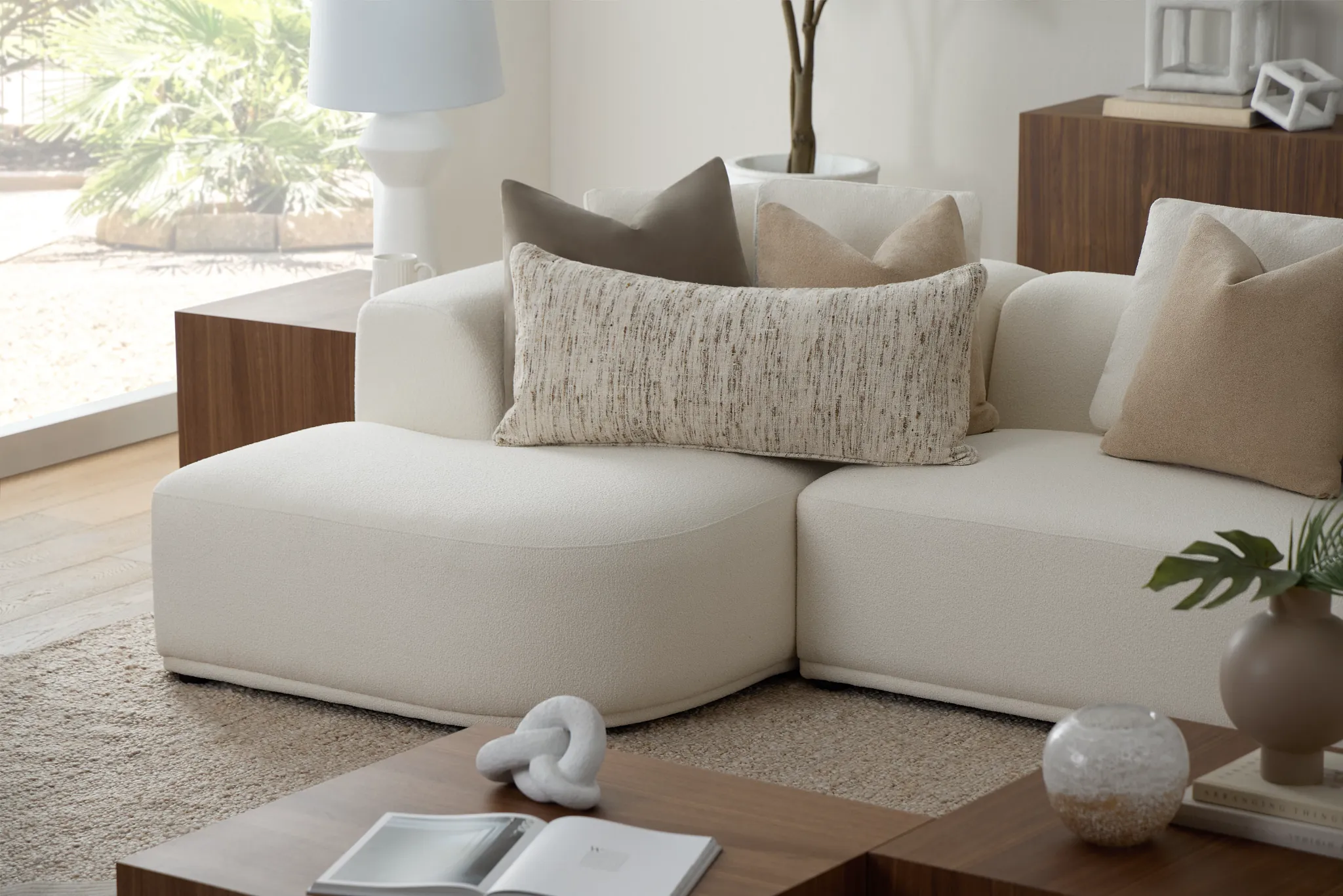 Catalina White Fabric Large Left Chaise Sectional