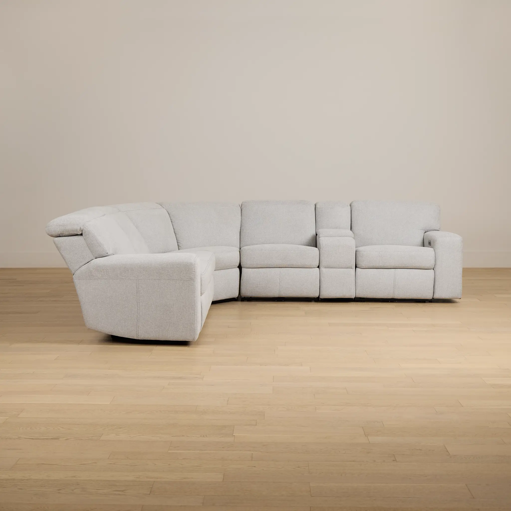 Callum Light Gray Fabric Medium 2-arm Triple Reclining Sectional Callum Light Gray Fabric Medium 2-arm Triple Reclining Sectional