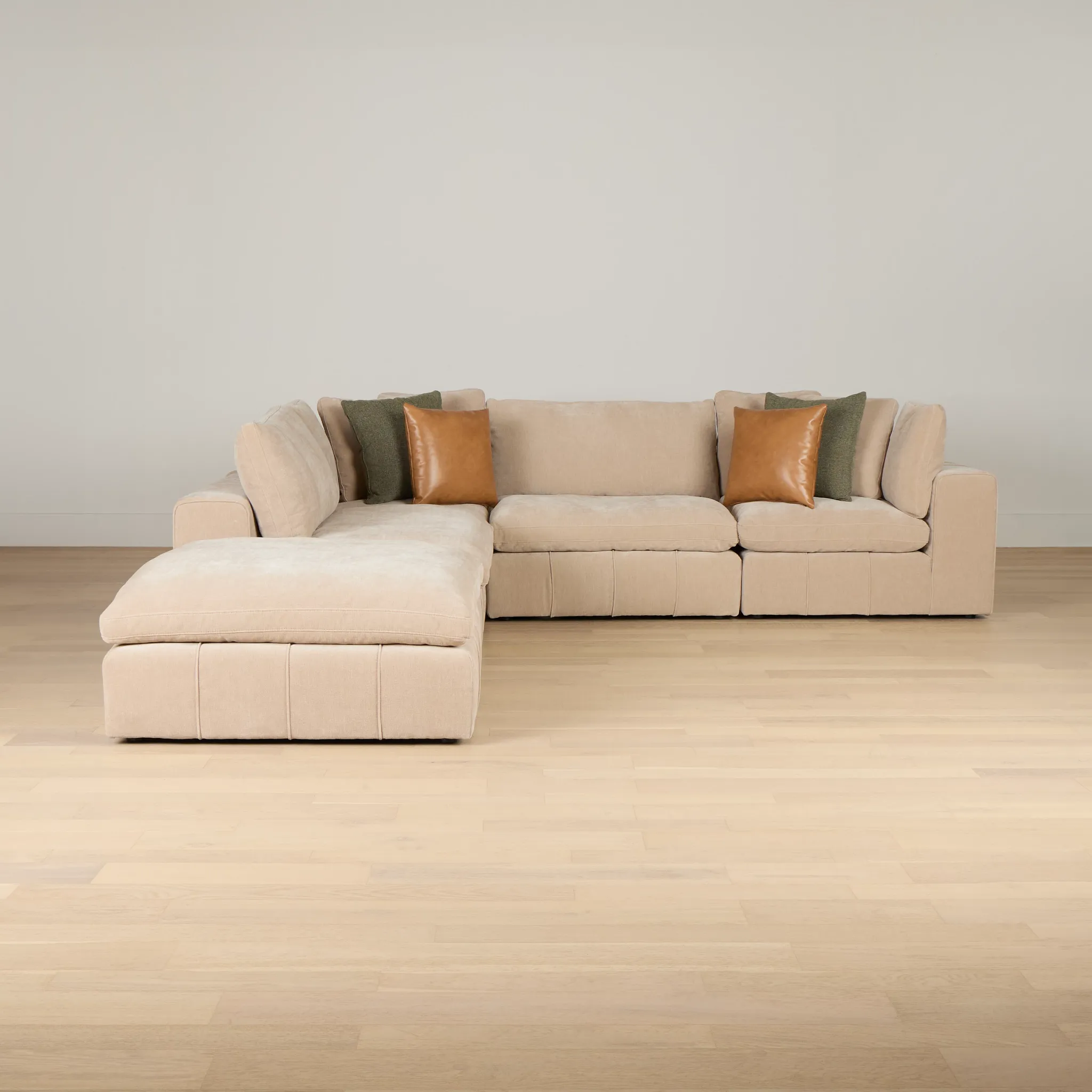 Cruz Light Beige Fabric 5pc Bumper Sectional