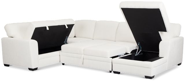 Everly White Fabric Medium Right Chaise Storage Sectional
