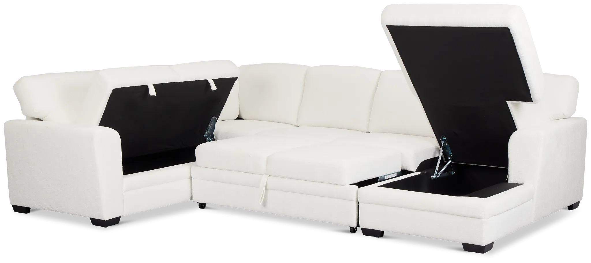 Everly White Fabric Medium Right Chaise Storage Sectional