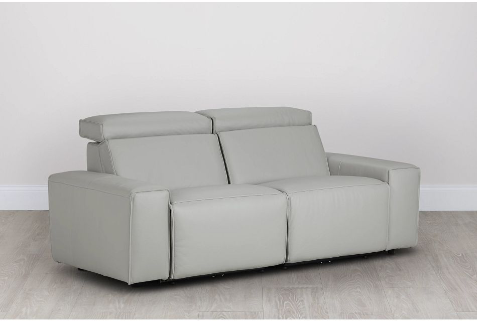 Carmelo Gray Leather Power Reclining Sofa Living Room