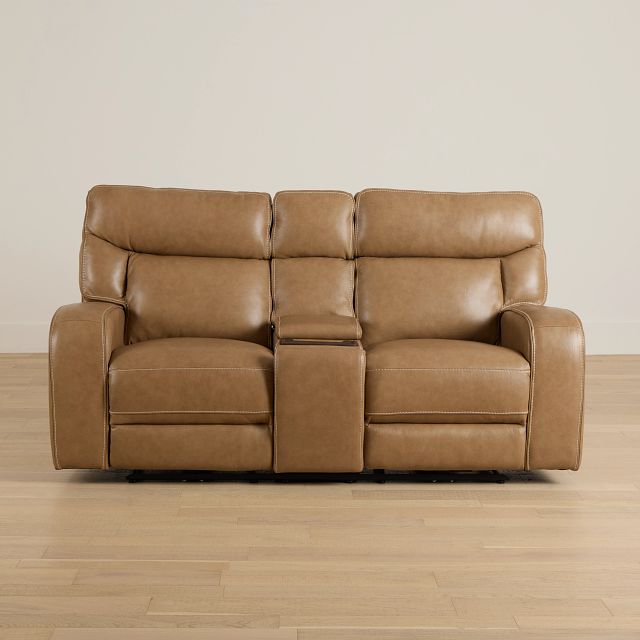 Jasper Light Brown Leather Power Reclining Console Loveseat
