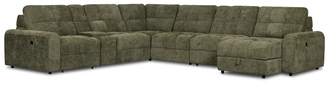 Hendrix Green Fabric Large Dual Power Right Extension Chaise Sectional