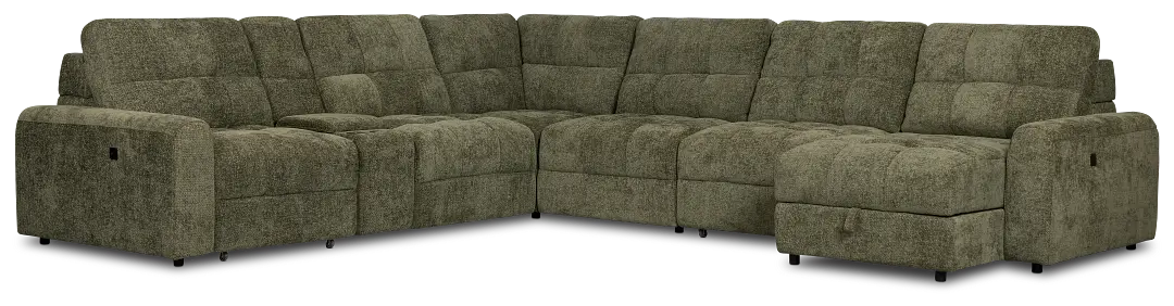 Hendrix Green Fabric Large Dual Power Right Extension Chaise Sectional Hendrix Green Fabric Large Dual Power Right Extension Chaise Sectional