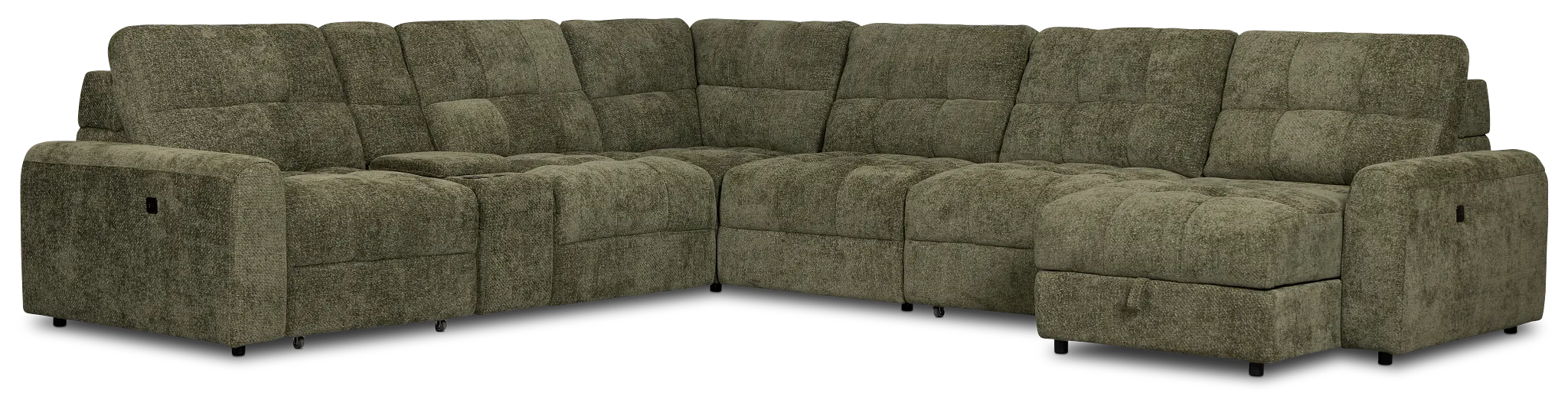 Hendrix Green Fabric Large Dual Power Right Extension Chaise Sectional