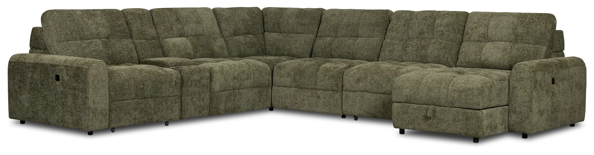 Hendrix Green Fabric Large Dual Power Right Extension Chaise Sectional Hendrix Green Fabric Large Dual Power Right Extension Chaise Sectional