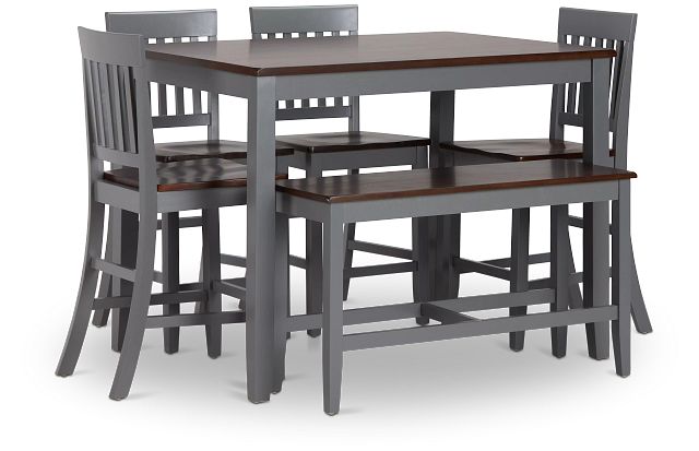 Santos Gray Two-tone High Table, 4 Barstools & High Bench