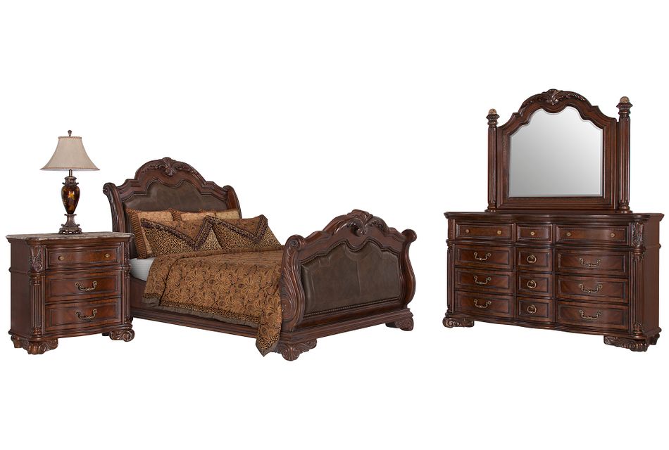 Regal Dark Tone Leather Sleigh Bedroom Bedroom Bedroom Sets City Furniture