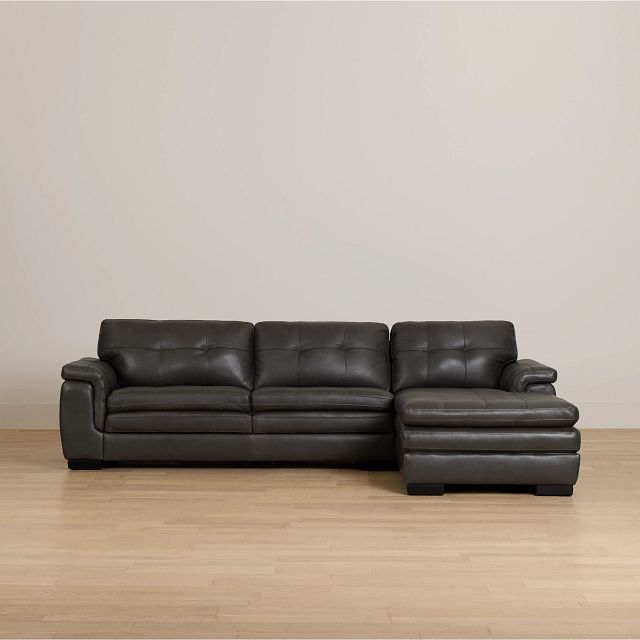 Braden Dark Gray Leather Right Chaise Sectional