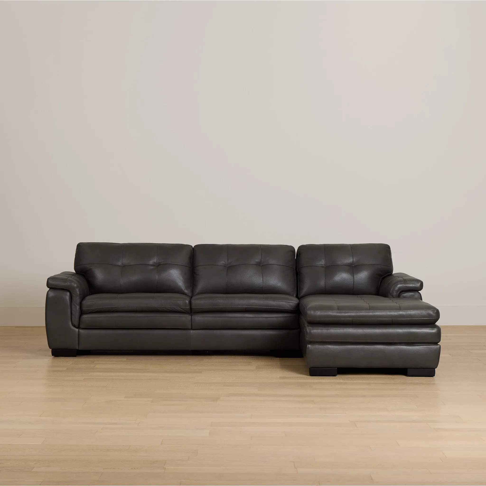 Braden Dark Gray Leather Right Chaise Sectional
