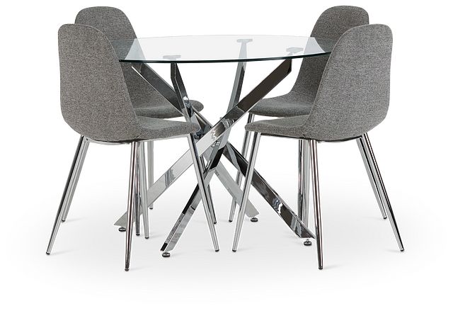 Havana Chrome Dk Gray Round Table & 4 Upholstered Chairs (1)