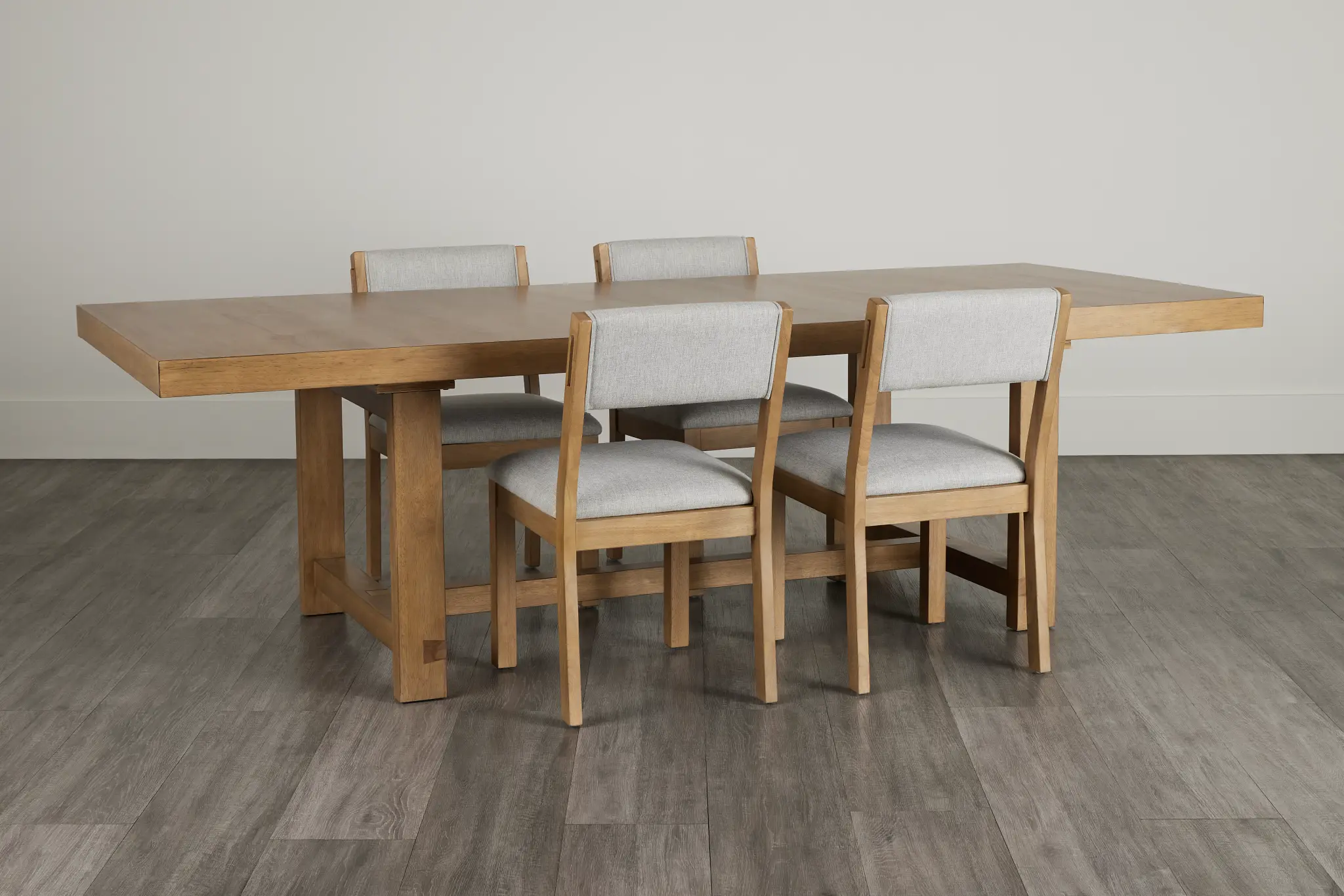 Vail Light Tone Trestle Table & 4 Upholstered Chairs Vail Light Tone Trestle Table & 4 Upholstered Chairs
