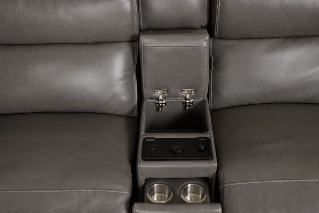Jasper Gray Leather Medium Dual Power 2-arm Reclining Sectional