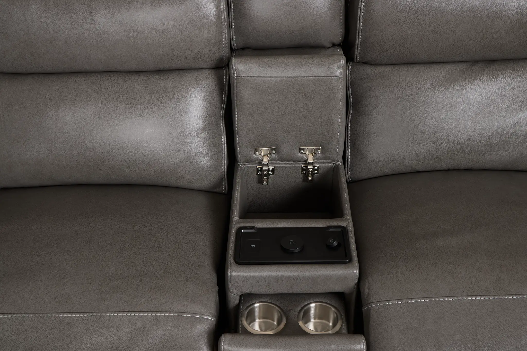 Jasper Gray Leather Medium Dual Power 2-arm Reclining Sectional Jasper Gray Leather Medium Dual Power 2-arm Reclining Sectional