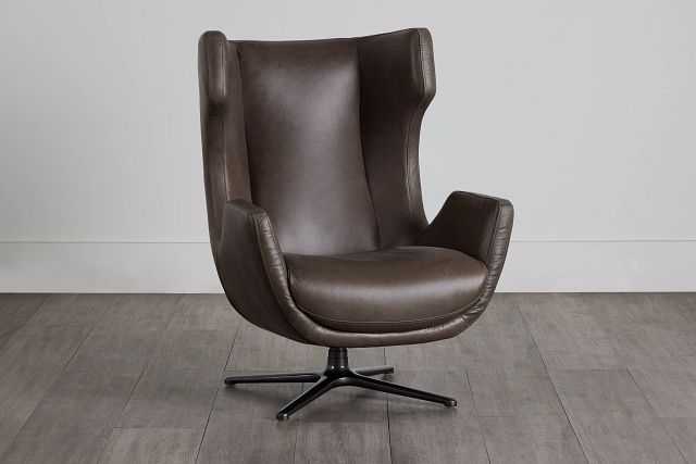 Penn Dark Gray Leather Swivel Accent Chair