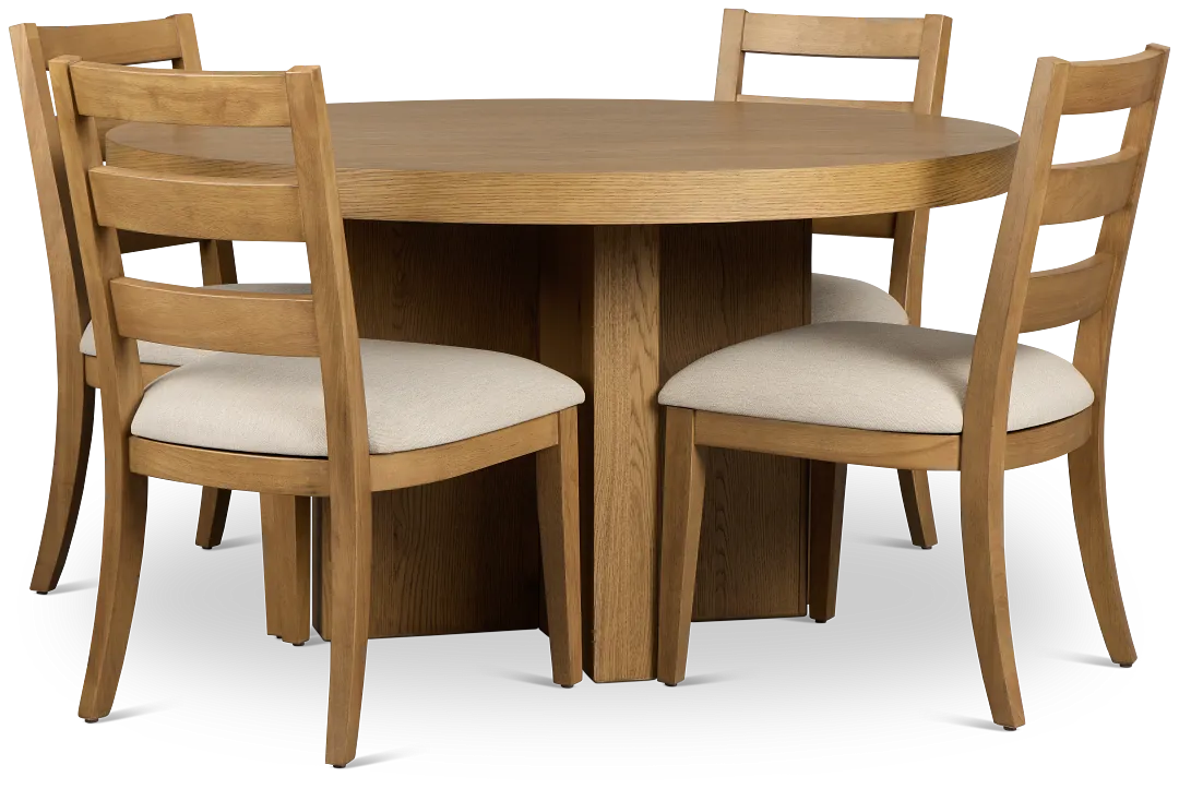 Tahoe Light Tone Round Table & 4 Slat Chairs