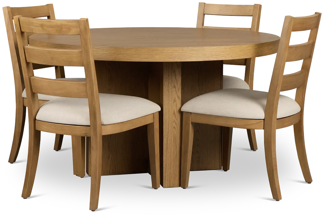 Tahoe Light Tone Round Table & 4 Slat Chairs Tahoe Light Tone Round Table & 4 Slat Chairs