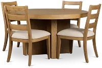 Tahoe Light Tone Round Table & 4 Slat Chairs