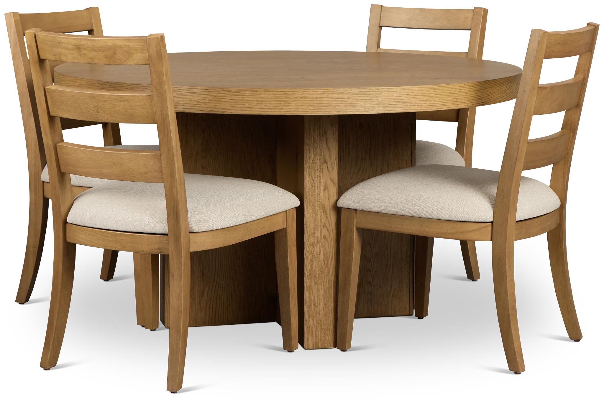 Tahoe Light Tone Round Table & 4 Slat Chairs