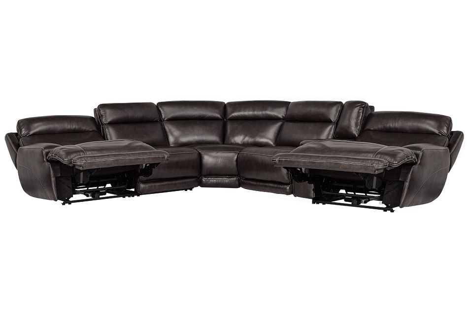 Gable Pewter Leather Small Two-arm Power Reclining Sectional