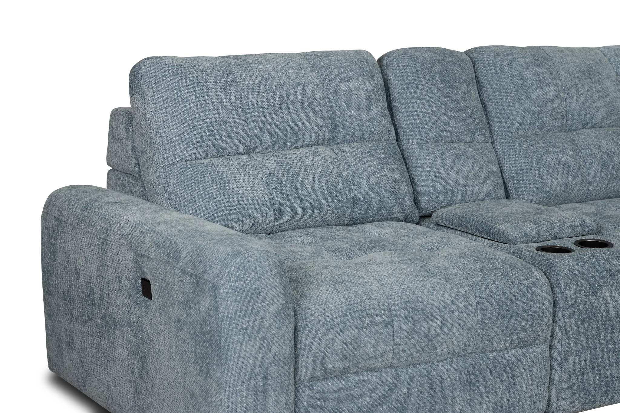 Hendrix Light Blue Fabric Large Triple Power Right Extension Chaise Sectiona