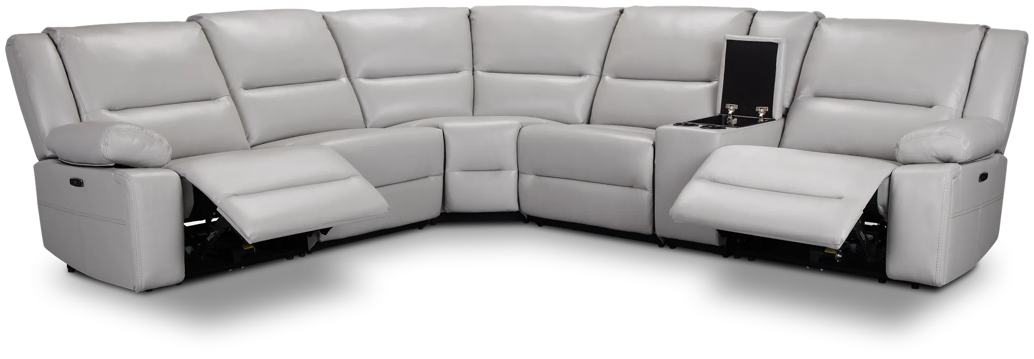 Peyton Light Gray Lthr/vinyl Medium Dual Power 2-arm Reclining Sectional