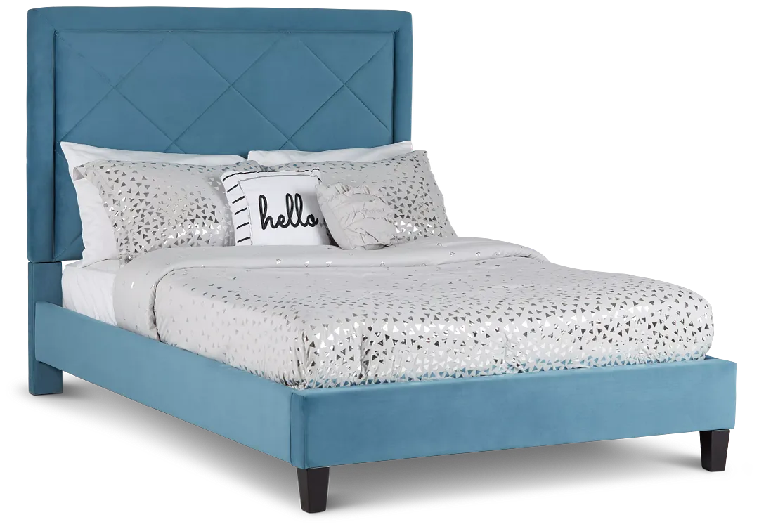 Collin Blue Velvet Platform Bed