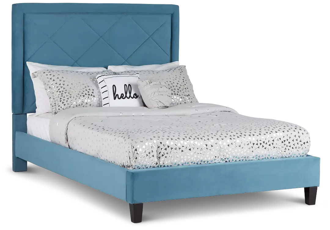 Collin Blue Velvet Platform Bed Collin Blue Velvet Platform Bed