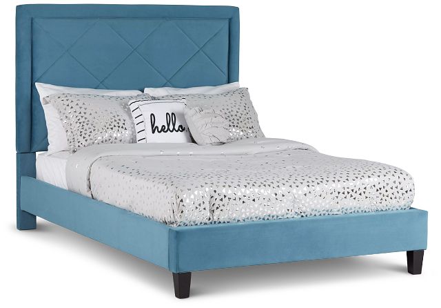 Collin Blue Velvet Platform Bed