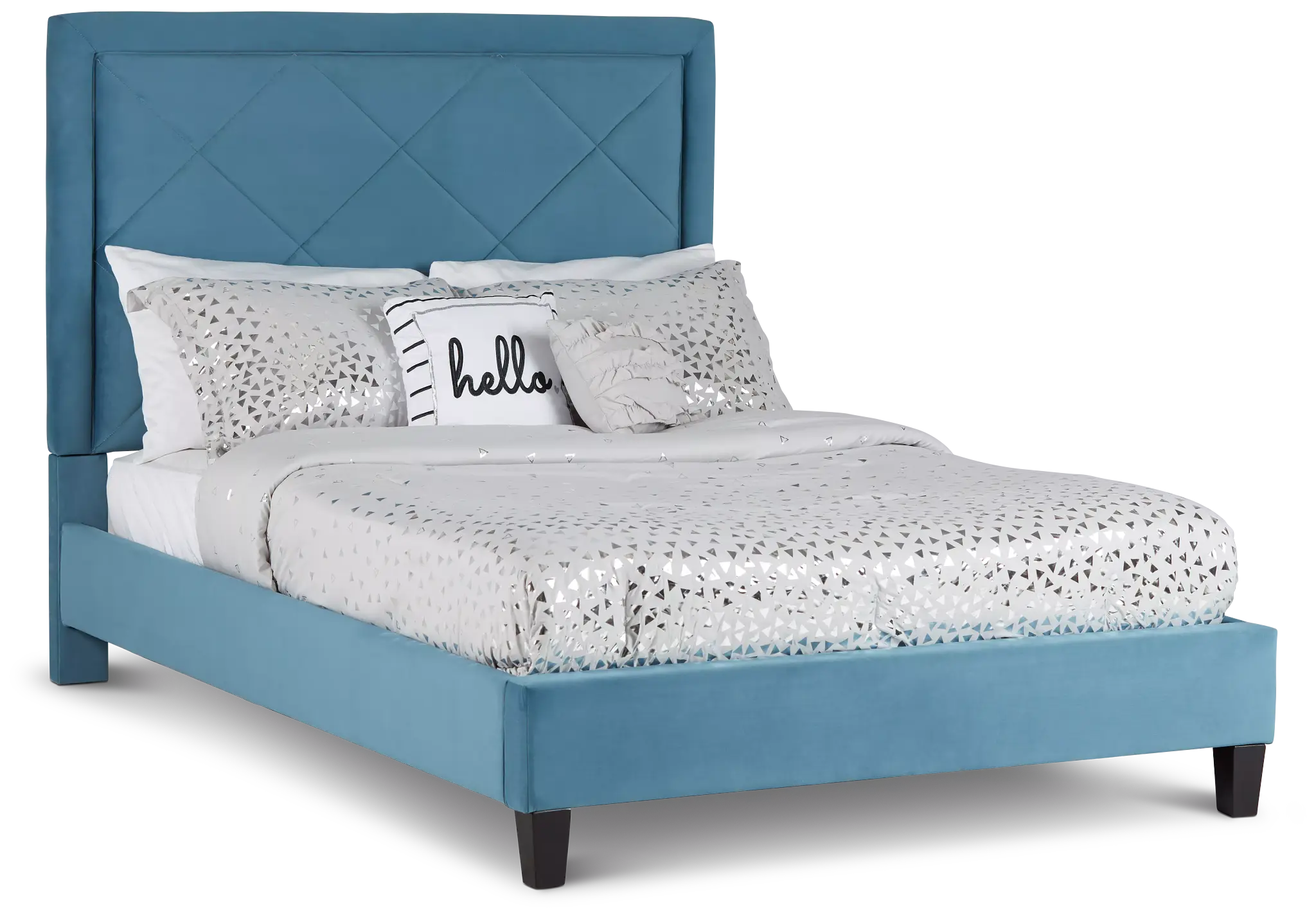 Collin Blue Velvet Platform Bed Collin Blue Velvet Platform Bed