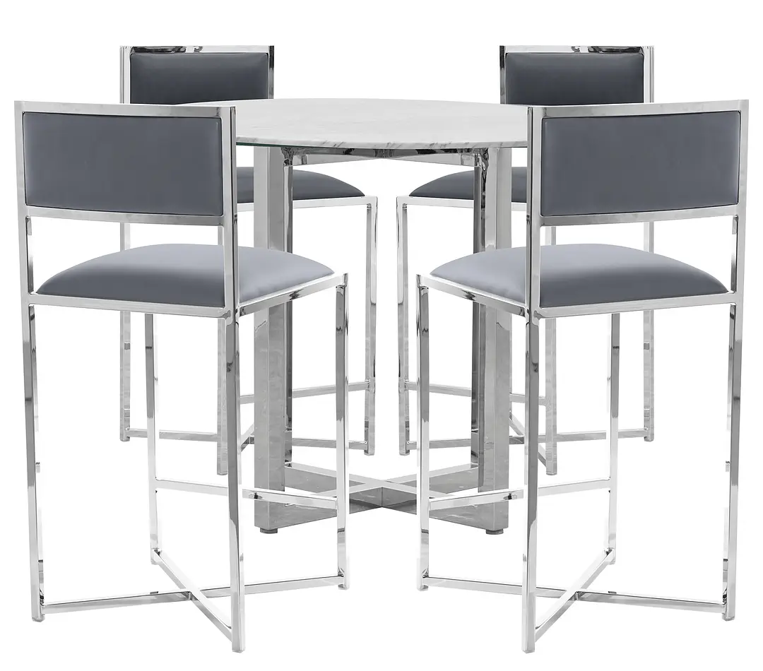Amalfi Gray Marble High Table & 4 Metal Barstools Amalfi Gray Marble High Table & 4 Metal Barstools